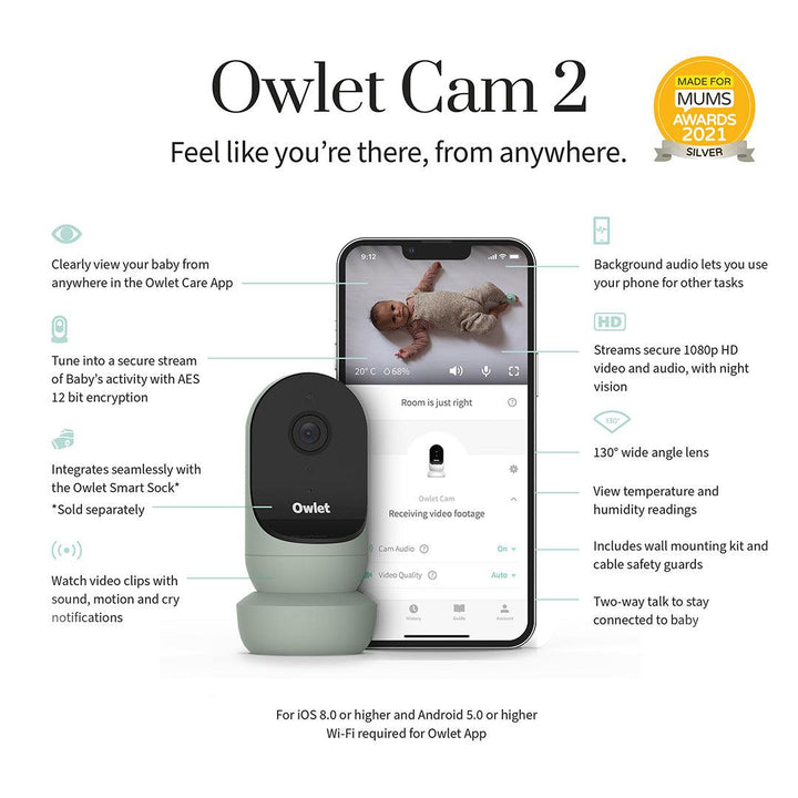 Owlet Monitor Duo - Smart Sock 3 + Cam 2 - Sleepy Sage-Baby Monitors- | Natural Baby Shower