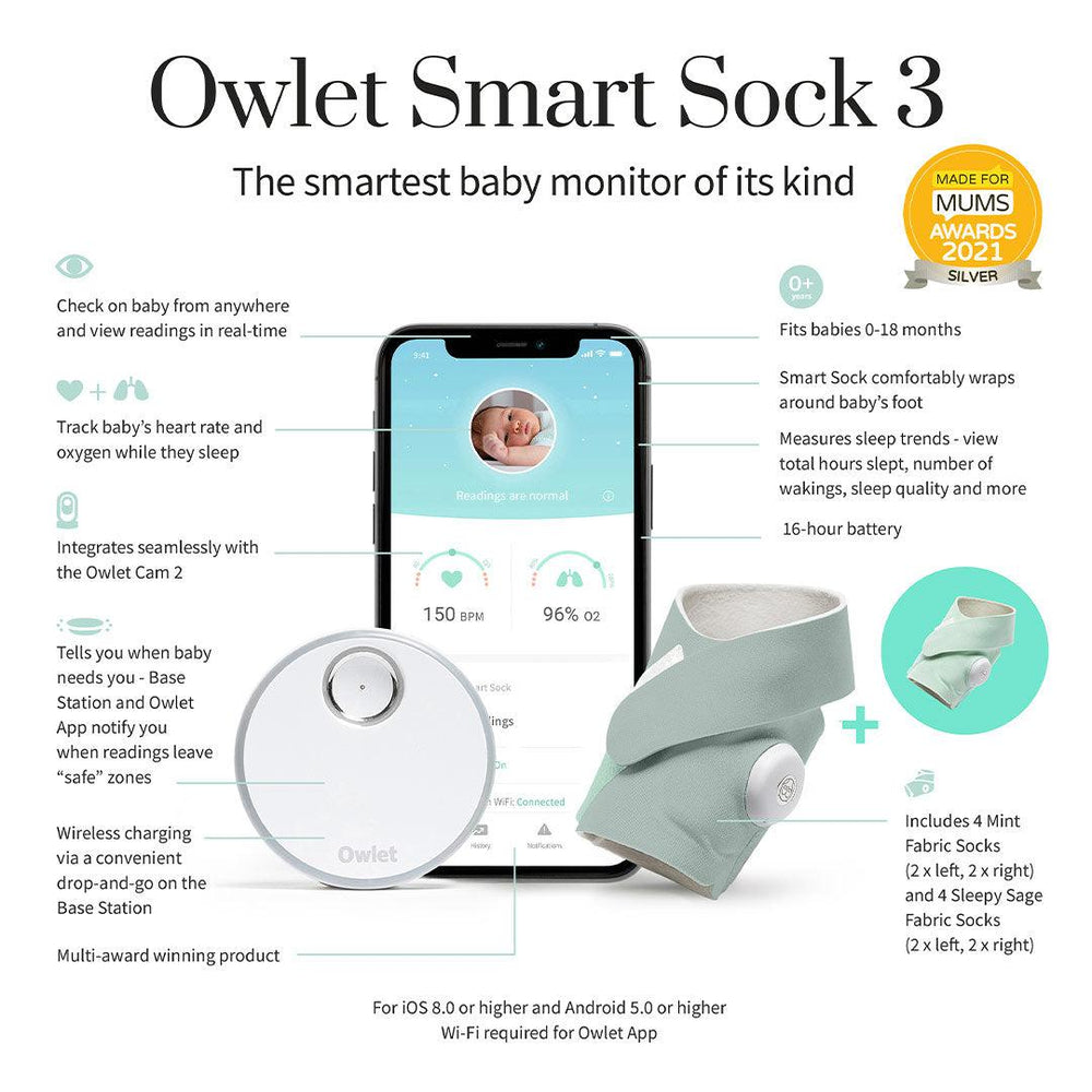 Owlet Smart Sock 3 Bundle - Sleepy Sage-Baby Monitors- | Natural Baby Shower