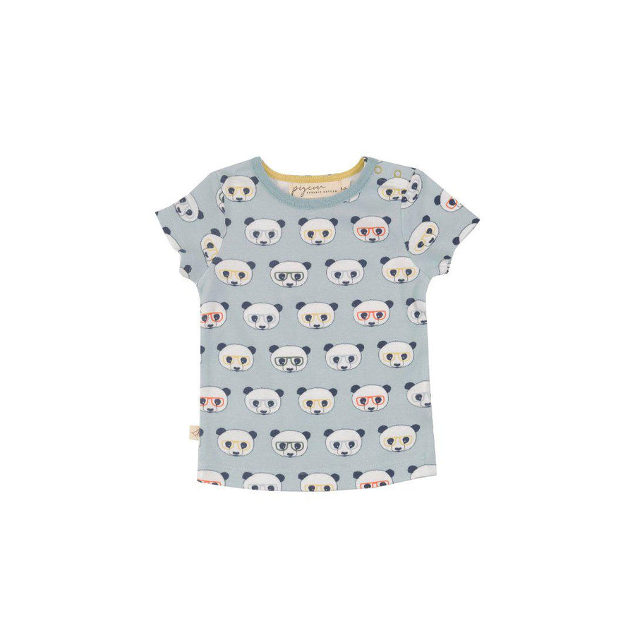 Pigeon Organics Short Sleeve T-Shirt - Turquoise Panda-Tops-Turquoise-3-6m | Natural Baby Shower