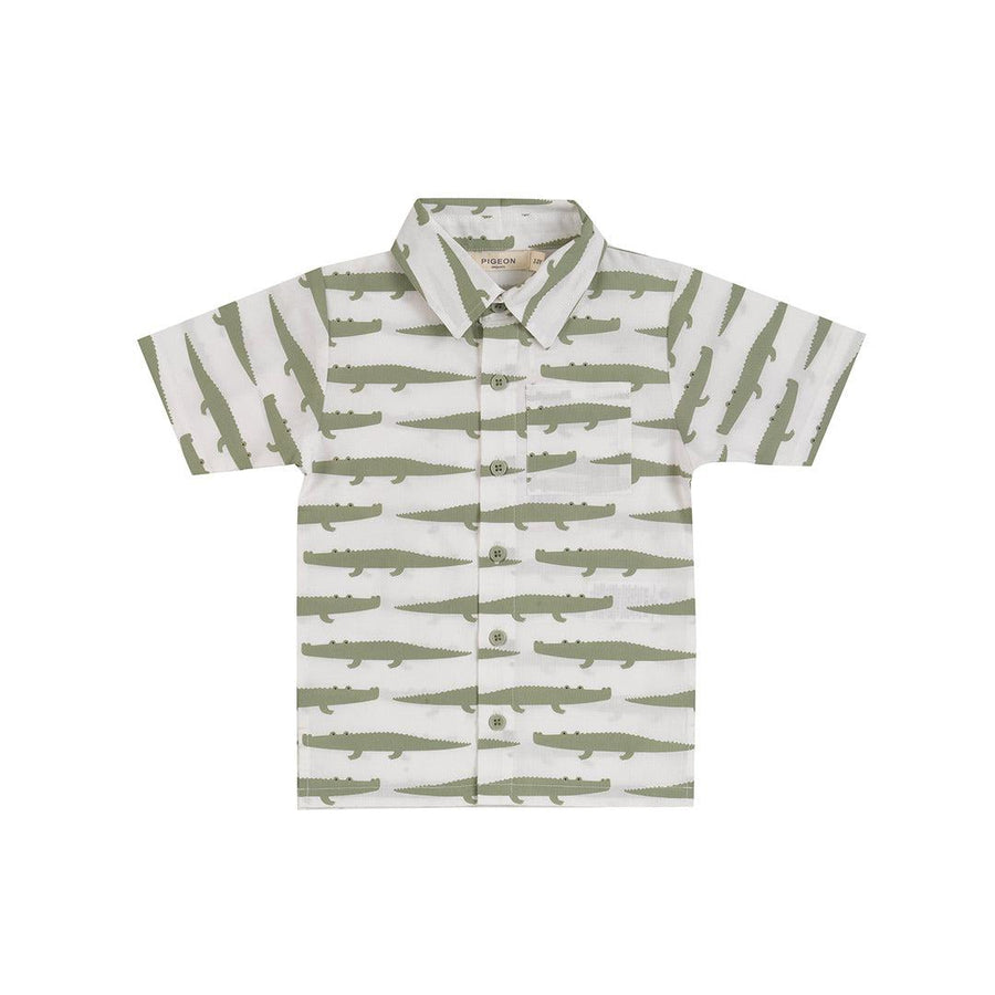 Pigeon Organics Summer Woven Shirt - Crocs - Tea Green-Tops-Crocs - Tea Green-6-12m | Natural Baby Shower