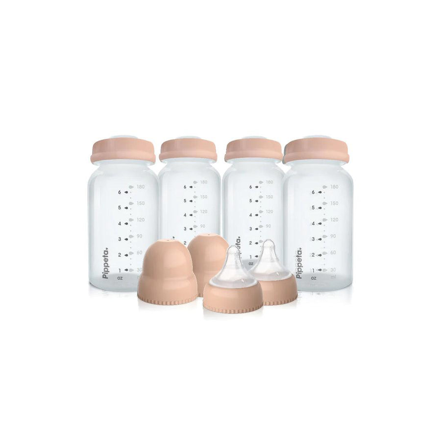 Pippeta Milk Storage Bottles - Teats + Lids - 4 Pack - Ash Rose-Baby Bottles-Ash Rose- | Natural Baby Shower