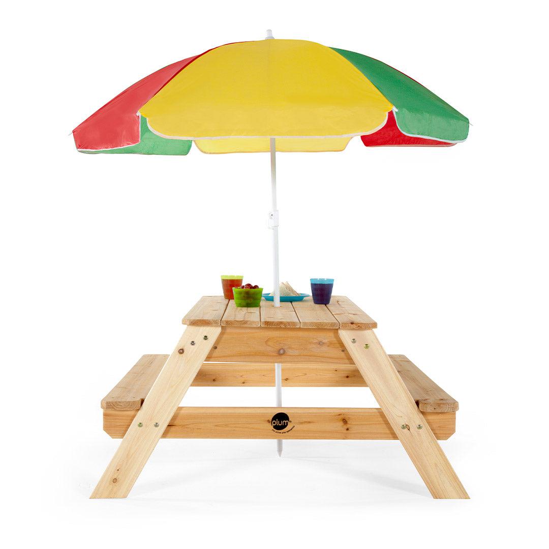 Plum Children's Wooden Picnic Table + Parasol - Natural-Outdoor Furniture- | Natural Baby Shower