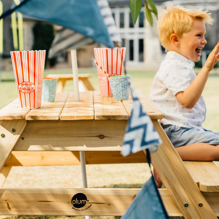 Plum Children's Wooden Picnic Table + Parasol - Natural-Outdoor Furniture- | Natural Baby Shower