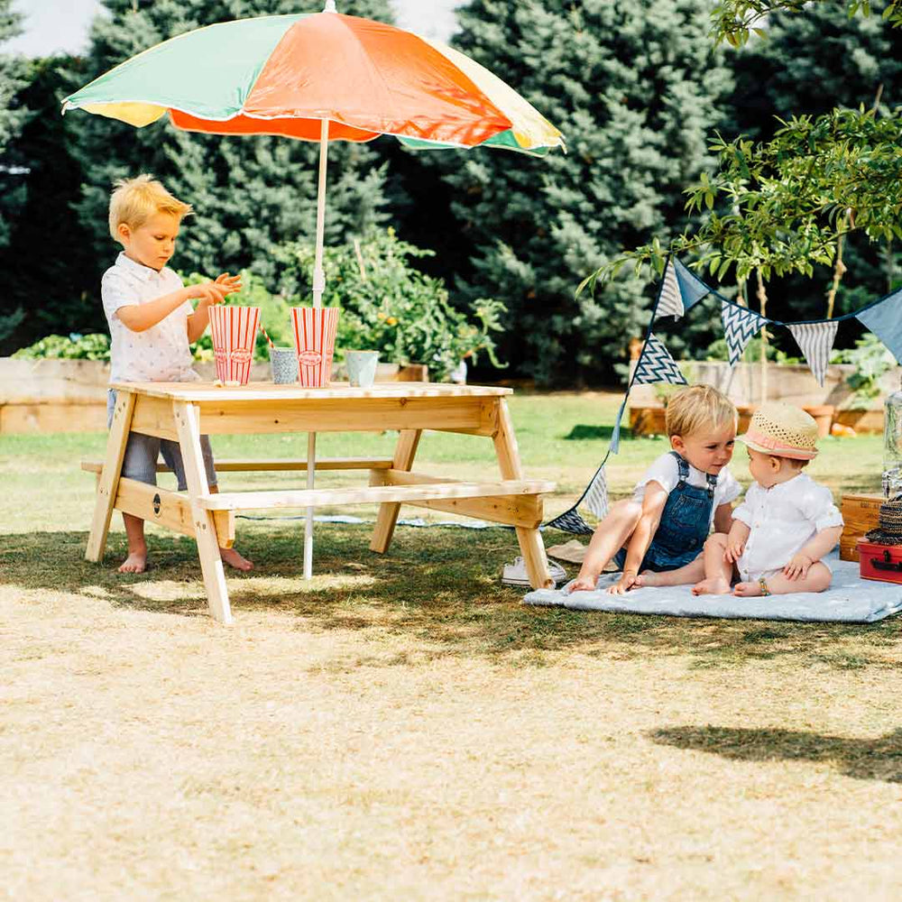 Plum Children's Wooden Picnic Table + Parasol - Natural-Outdoor Furniture- | Natural Baby Shower