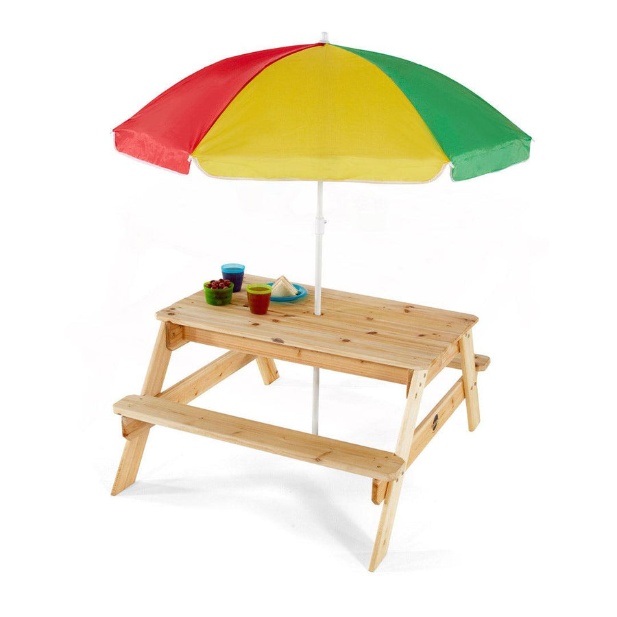 Plum Children's Wooden Picnic Table + Parasol - Natural-Outdoor Furniture- | Natural Baby Shower