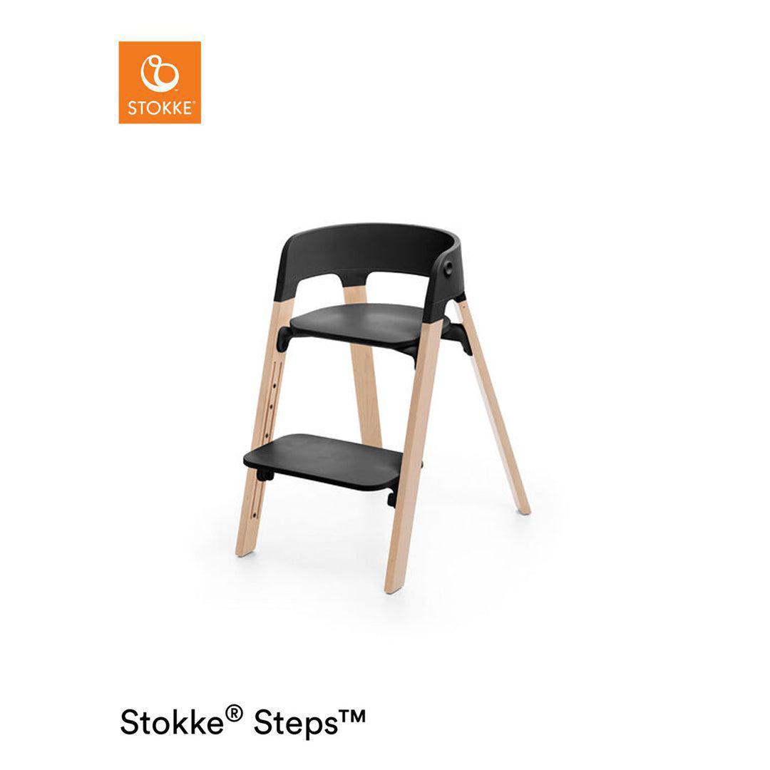 Stokke Steps Chair + Bouncer Bundle - Black/Natural-Highchairs-Black/Natural-Soft Sage Bouncer | Natural Baby Shower