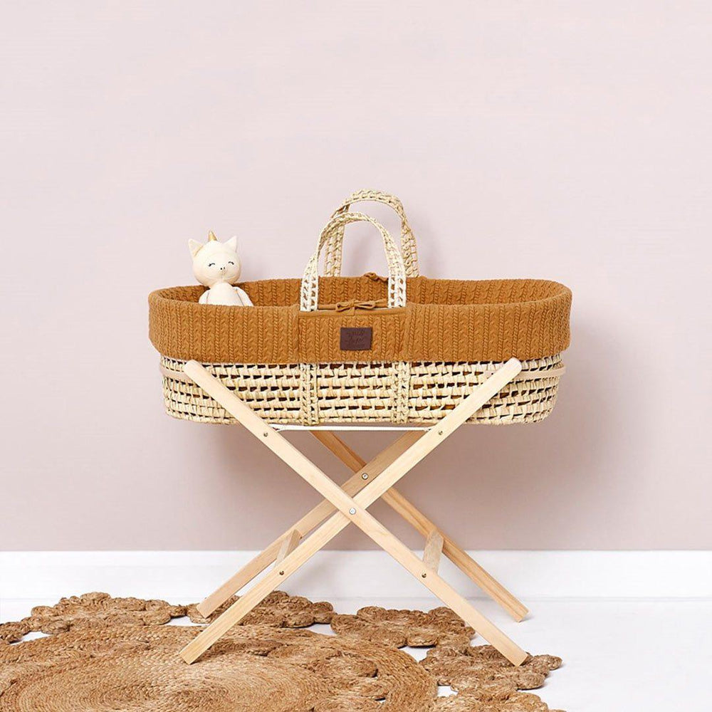 The Little Green Sheep Organic Knitted Moses Basket Bundle - Honey-Moses Baskets- | Natural Baby Shower