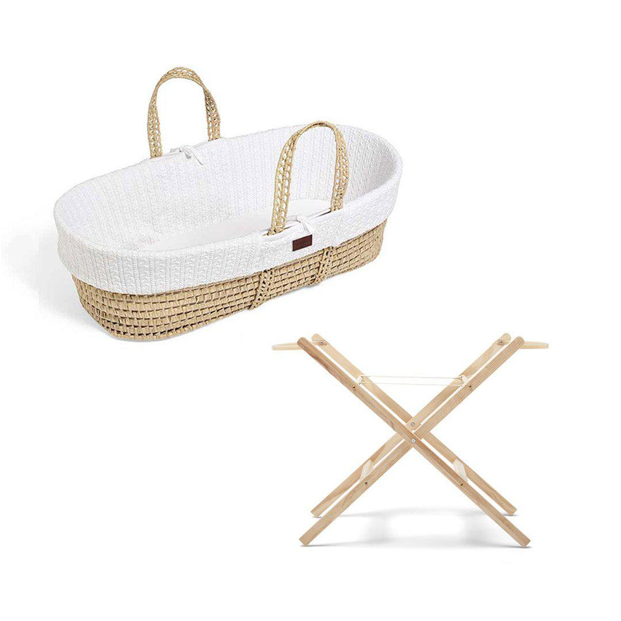 The Little Green Sheep Organic Knitted Moses Basket Bundle - White-Moses Baskets- | Natural Baby Shower