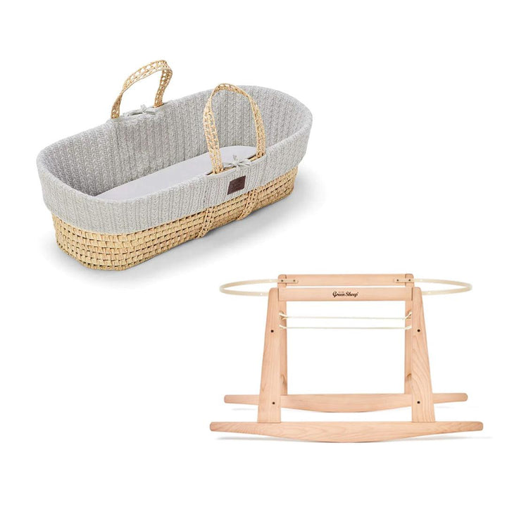 The Little Green Sheep Organic Knitted Moses Basket + Rocking Stand - Dove-Moses Baskets- | Natural Baby Shower