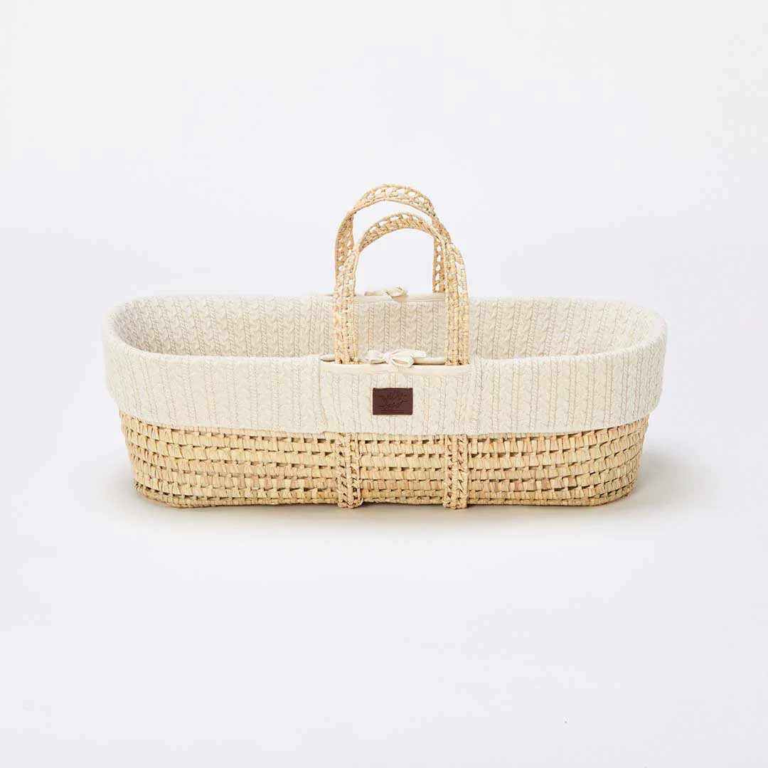 The Little Green Sheep Organic Knitted Moses Basket + Rocking Stand - Linen-Moses Baskets- | Natural Baby Shower