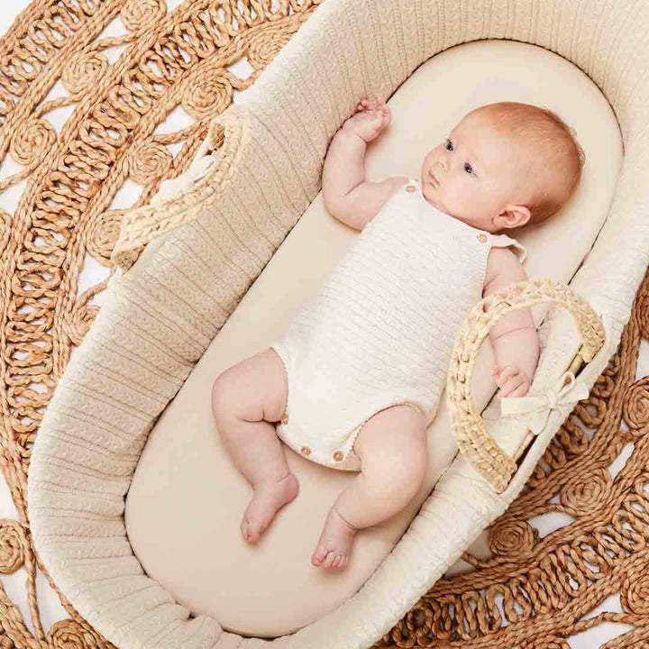 The Little Green Sheep Organic Knitted Moses Basket + Rocking Stand - Linen-Moses Baskets- | Natural Baby Shower