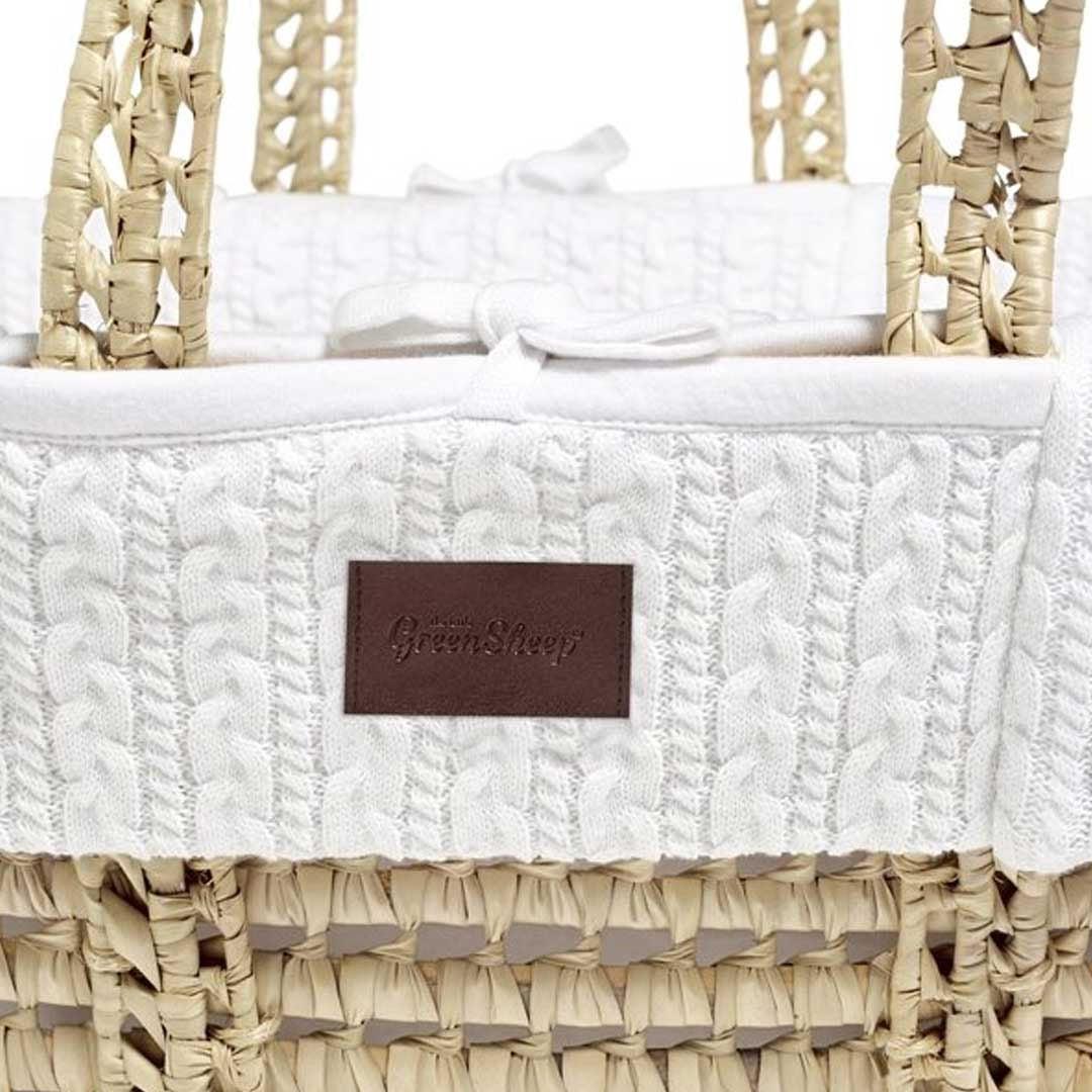 The Little Green Sheep Organic Knitted Moses Basket + Rocking Stand - White-Moses Baskets- | Natural Baby Shower