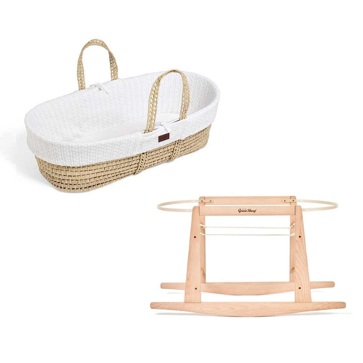 The Little Green Sheep Organic Knitted Moses Basket + Rocking Stand - White-Moses Baskets- | Natural Baby Shower