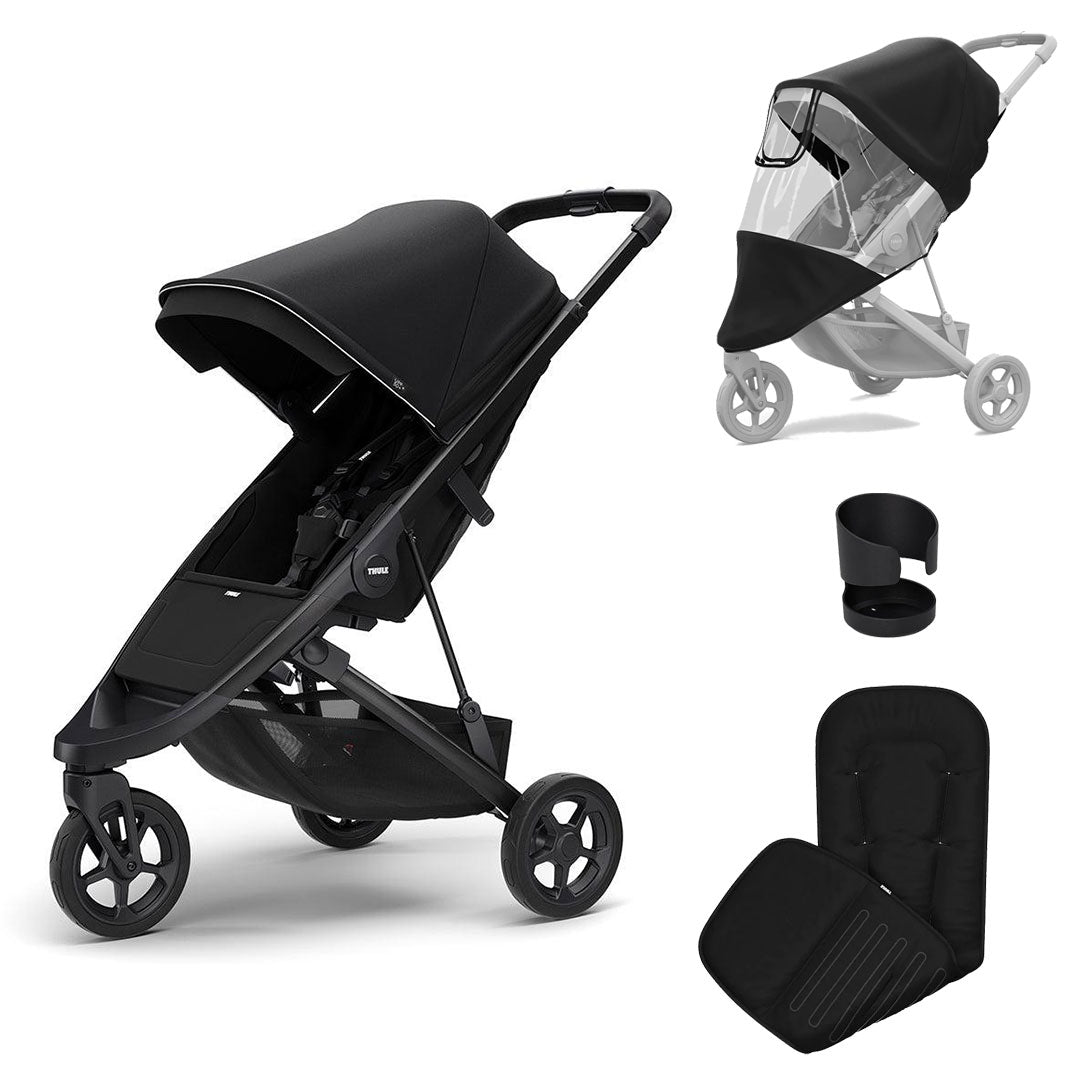 Thule Spring City Complete Pushchair + Accessory Pack - Midnight Black-Strollers-Aluminium- | Natural Baby Shower