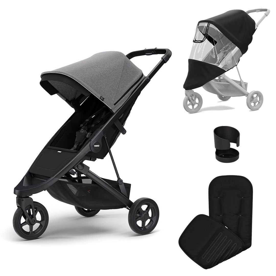 Thule Spring City Complete Pushchair + Accessory Pack - Grey Melange-Strollers-Aluminium- | Natural Baby Shower
