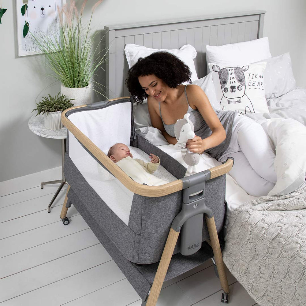 Tutti Bambini CoZee Air Bedside Crib - Oak and Charcoal-Bedside Cribs-Oak and Charcoal- | Natural Baby Shower