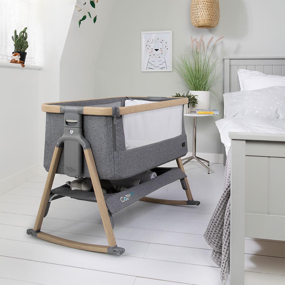 Tutti Bambini CoZee Air Bedside Crib - Oak and Charcoal-Bedside Cribs-Oak and Charcoal- | Natural Baby Shower