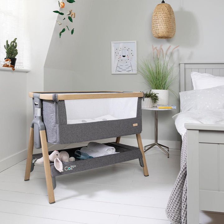 Tutti Bambini CoZee Bedside Crib - Oak and Charcoal-Bedside Cribs-Oak and Charcoal- | Natural Baby Shower
