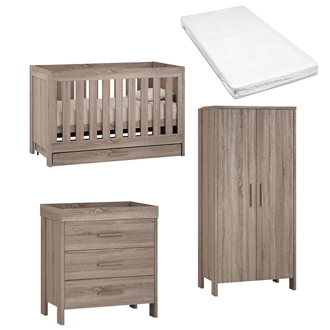 Venicci Forenzo Cot Bed + Chest + Wardrobe - Truffle Oak-Nursery Sets-Venicci Luxury Sprung Mattress- | Natural Baby Shower
