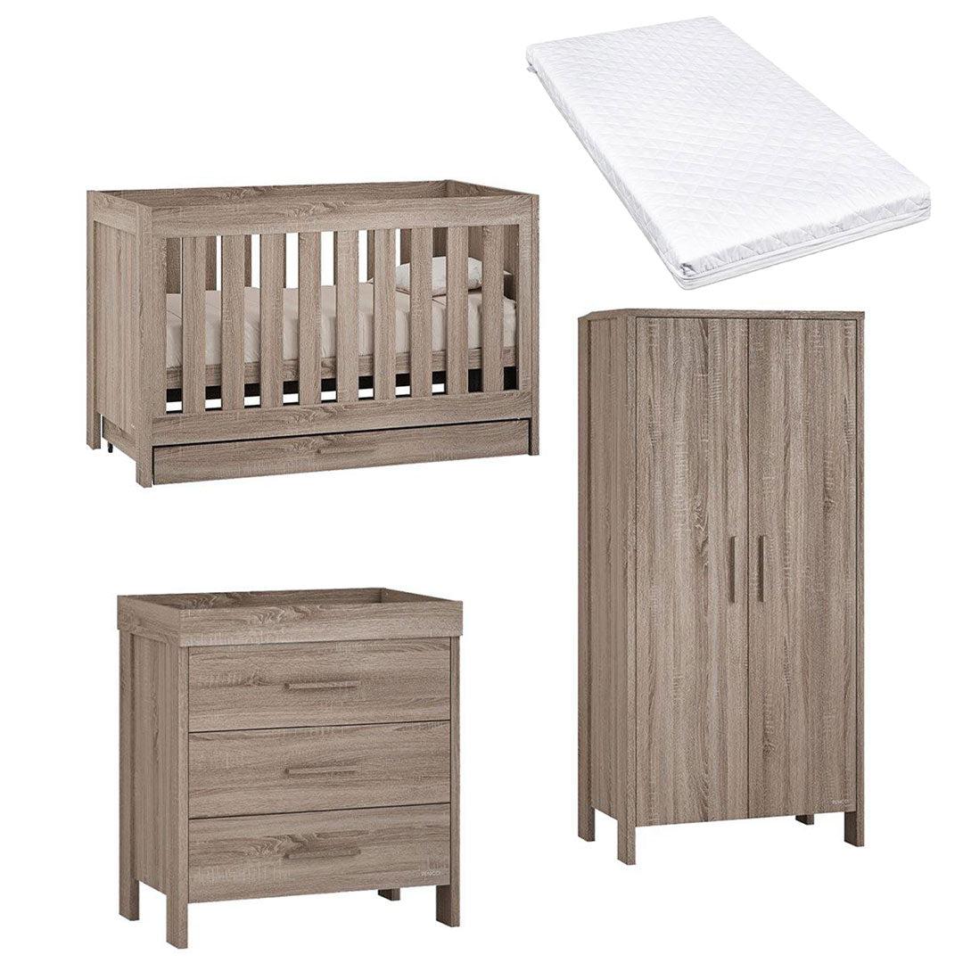 Venicci Forenzo Cot Bed + Chest + Wardrobe - Truffle Oak-Nursery Sets-Venicci Premium Pocket Sprung Mattress- | Natural Baby Shower