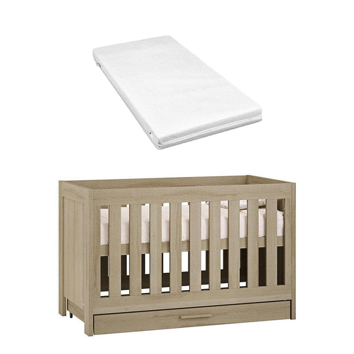 Venicci Forenzo Cot Bed With Underdrawer - Honey Oak-Cot Beds-Venicci Eco Fibre Mattress- | Natural Baby Shower