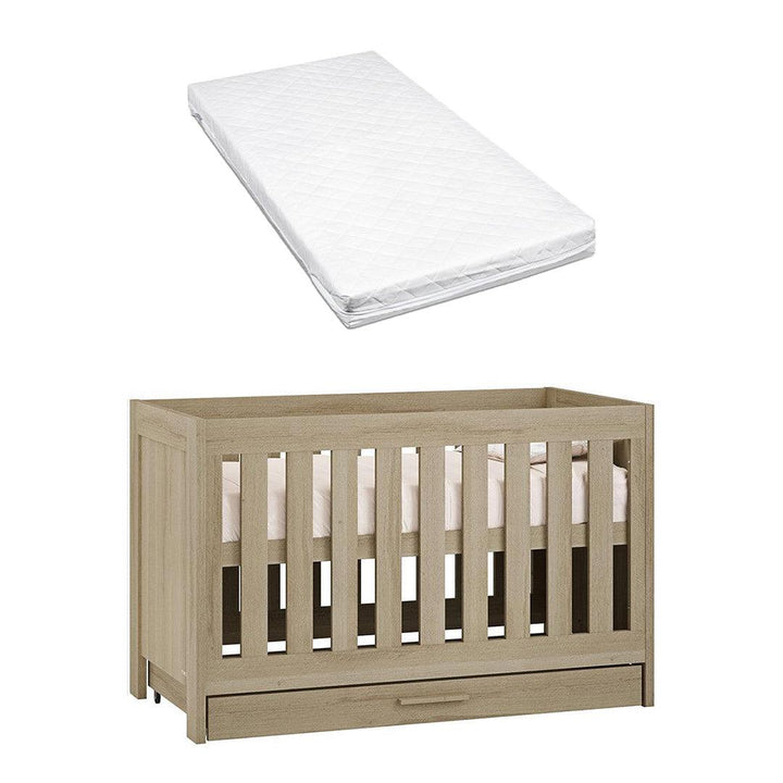 Venicci Forenzo Cot Bed With Underdrawer - Honey Oak-Cot Beds-Venicci Luxury Sprung Mattress- | Natural Baby Shower