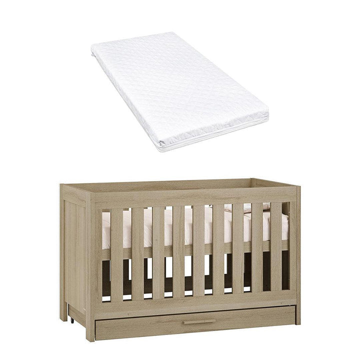Venicci Forenzo Cot Bed With Underdrawer - Honey Oak-Cot Beds-Venicci Premium Pocket Sprung Mattress- | Natural Baby Shower