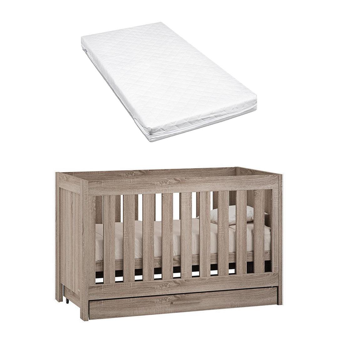 Venicci Forenzo Cot Bed With Underdrawer - Truffle Oak-Cot Beds-Venicci Luxury Sprung Mattress- | Natural Baby Shower