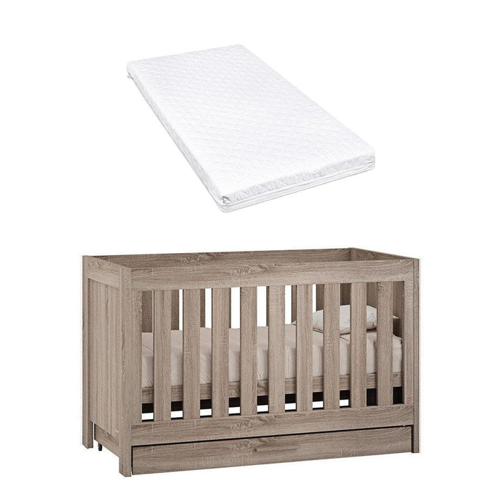Venicci Forenzo Cot Bed With Underdrawer - Truffle Oak-Cot Beds-Venicci Premium Pocket Sprung Mattress- | Natural Baby Shower