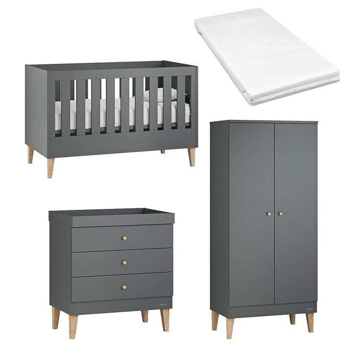 Venicci Saluzzo Cot Bed + Chest + Wardrobe - Graphite-Nursery Sets-Venicci Eco Fibre Mattress- | Natural Baby Shower