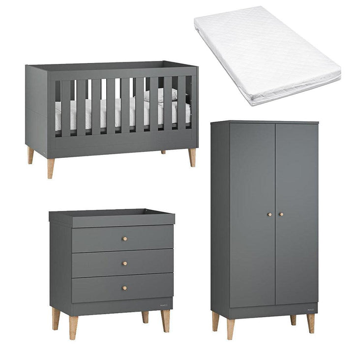 Venicci Saluzzo Cot Bed + Chest + Wardrobe - Graphite-Nursery Sets-Venicci Luxury Sprung Mattress- | Natural Baby Shower