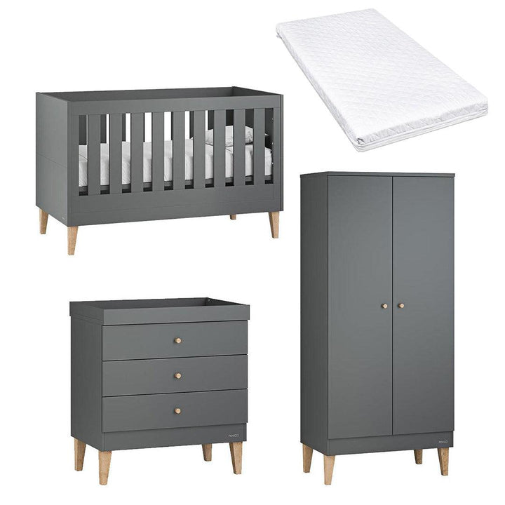 Venicci Saluzzo Cot Bed + Chest + Wardrobe - Graphite-Nursery Sets-Venicci Premium Pocket Sprung Mattress- | Natural Baby Shower
