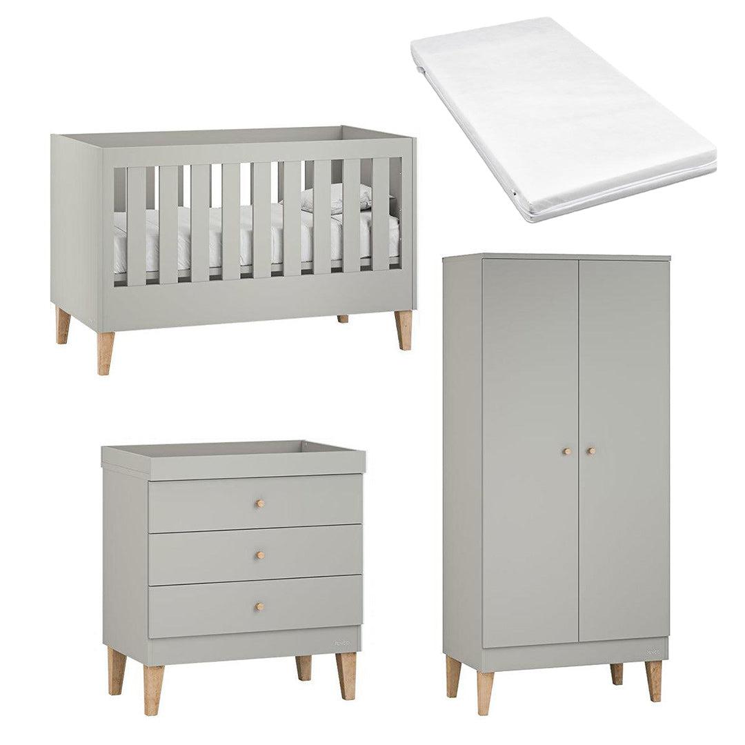 Venicci Saluzzo Cot Bed + Chest + Wardrobe - Warm Grey-Nursery Sets-Venicci Eco Fibre Mattress- | Natural Baby Shower