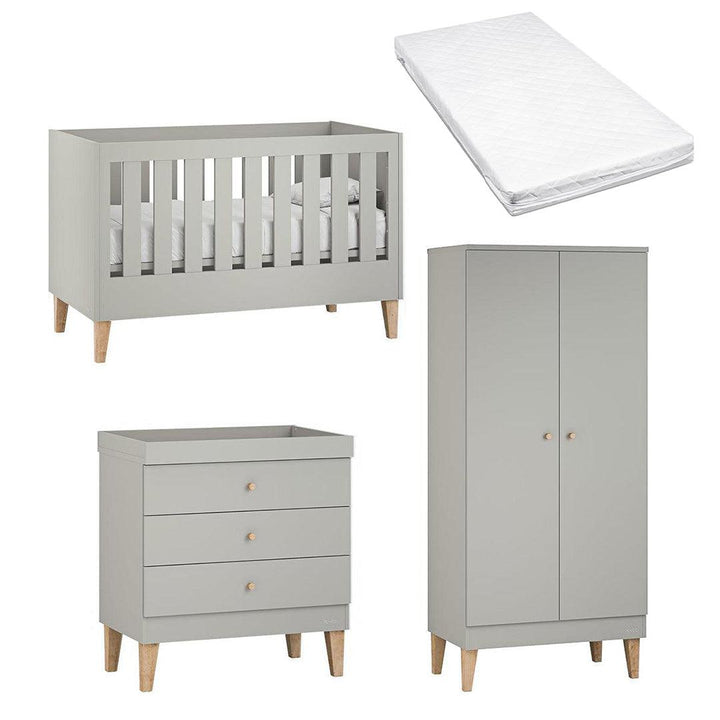 Venicci Saluzzo Cot Bed + Chest + Wardrobe - Warm Grey-Nursery Sets-Venicci Luxury Sprung Mattress- | Natural Baby Shower