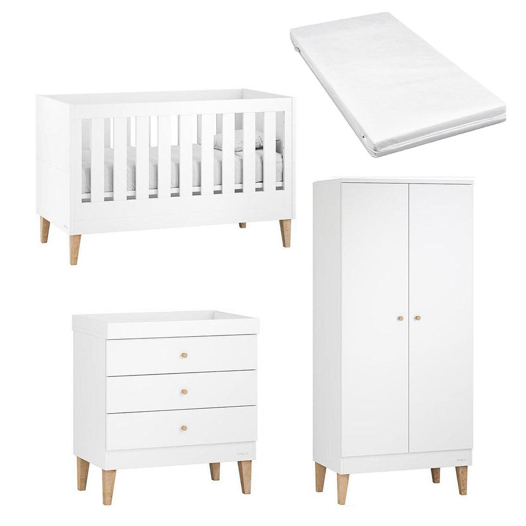 Venicci Saluzzo Cot Bed + Chest + Wardrobe - Premium White-Nursery Sets-Venicci Eco Fibre Mattress- | Natural Baby Shower