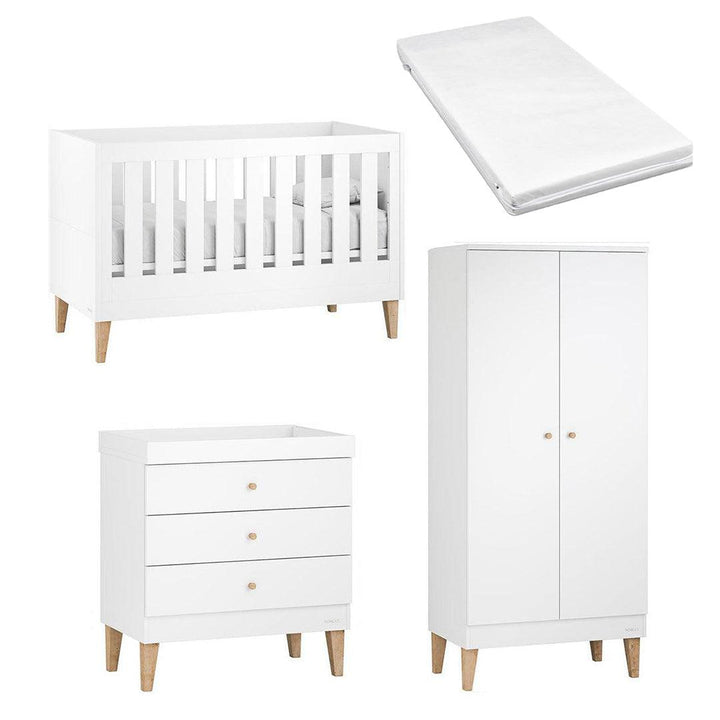Venicci Saluzzo Cot Bed + Chest + Wardrobe - Premium White-Nursery Sets-Venicci Eco Fibre Mattress- | Natural Baby Shower