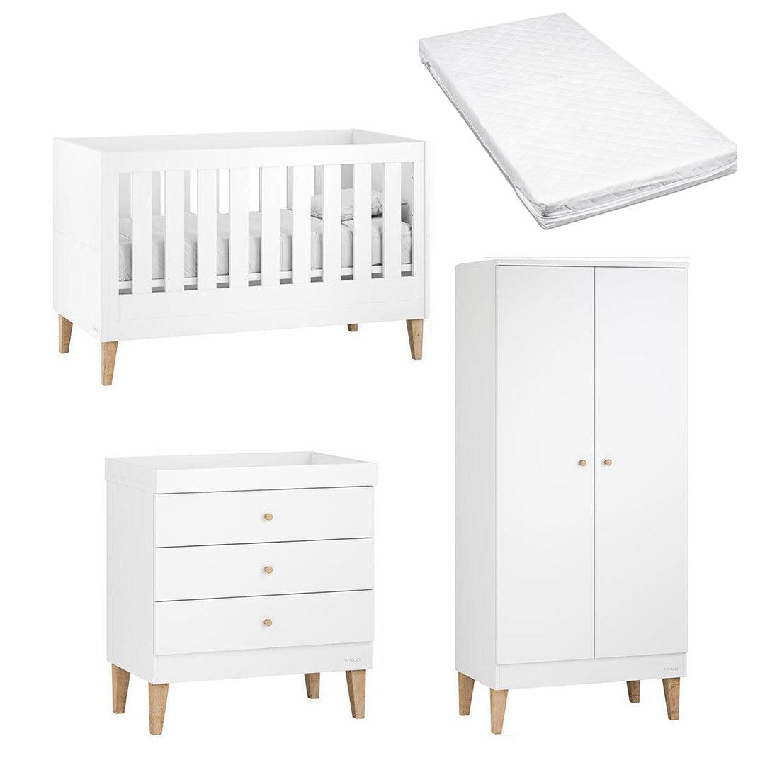 Venicci Saluzzo Cot Bed + Chest + Wardrobe - Premium White-Nursery Sets-Venicci Luxury Sprung Mattress- | Natural Baby Shower