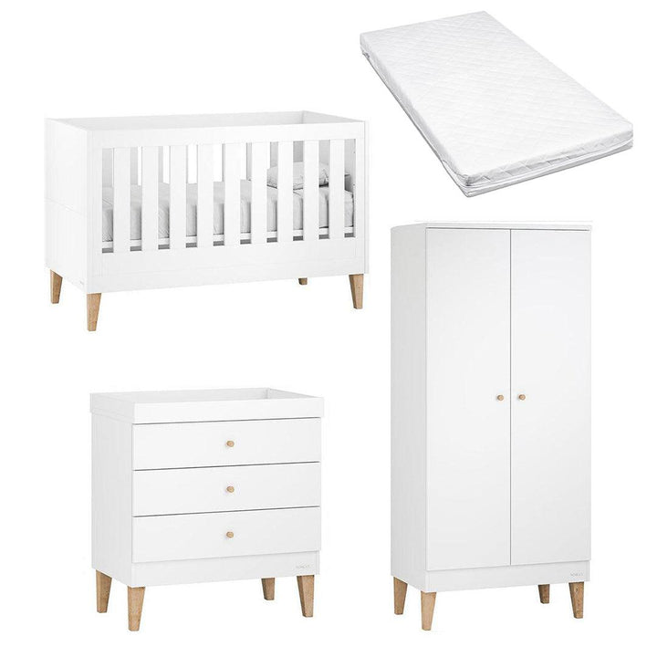 Venicci Saluzzo Cot Bed + Chest + Wardrobe - Premium White-Nursery Sets-Venicci Luxury Sprung Mattress- | Natural Baby Shower