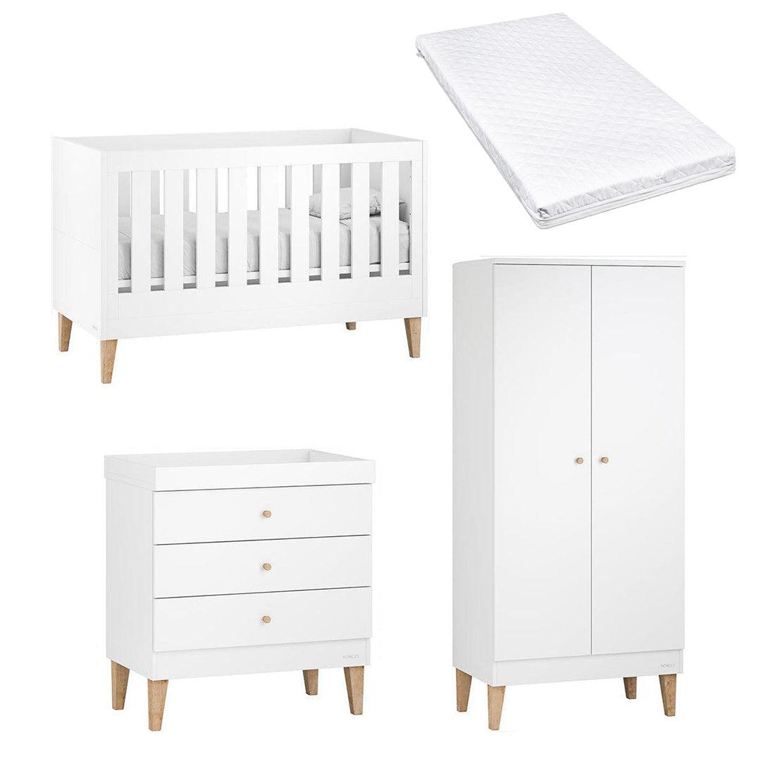 Venicci Saluzzo Cot Bed + Chest + Wardrobe - Premium White-Nursery Sets-Venicci Premium Pocket Sprung Mattress- | Natural Baby Shower