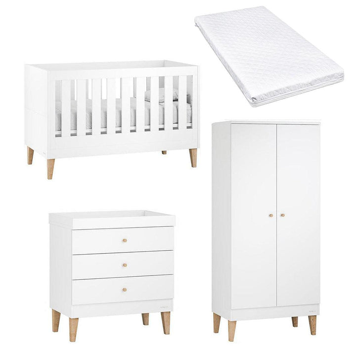 Venicci Saluzzo Cot Bed + Chest + Wardrobe - Premium White-Nursery Sets-Venicci Premium Pocket Sprung Mattress- | Natural Baby Shower