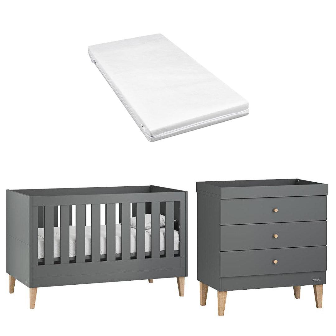 Venicci Saluzzo Cot Bed + Chest - Graphite-Nursery Sets-Venicci Eco Fibre Mattress- | Natural Baby Shower