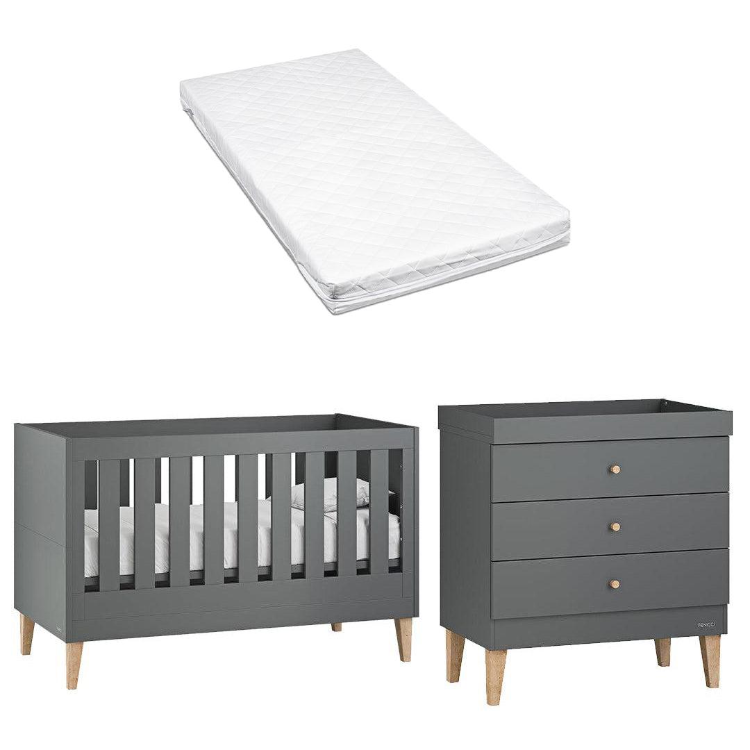 Venicci Saluzzo Cot Bed + Chest - Graphite-Nursery Sets-Venicci Luxury Sprung Mattress- | Natural Baby Shower