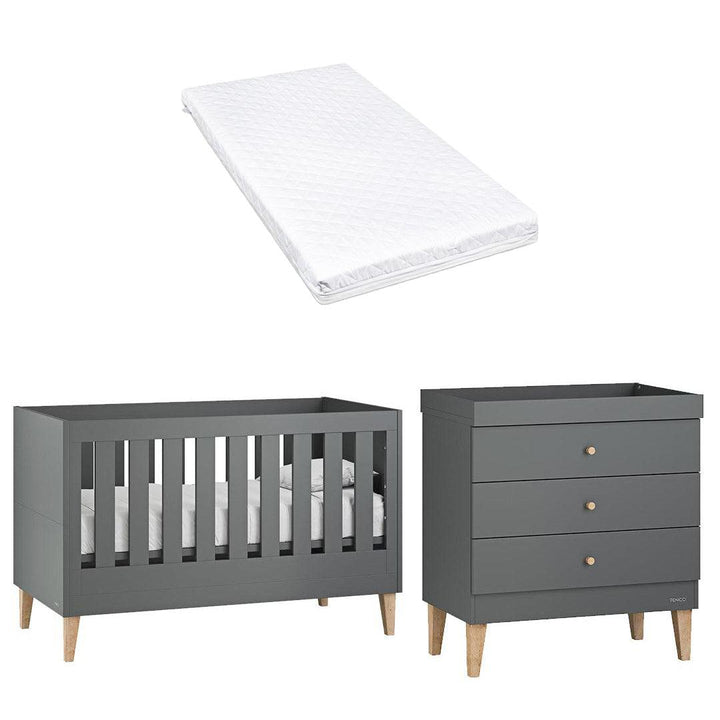 Venicci Saluzzo Cot Bed + Chest - Graphite-Nursery Sets-Venicci Premium Pocket Sprung Mattress- | Natural Baby Shower