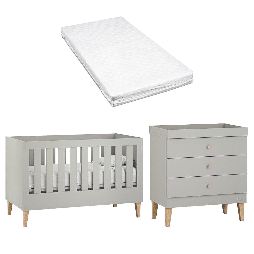 Venicci Saluzzo Cot Bed + Chest - Warm Grey-Nursery Sets-Venicci Luxury Sprung Mattress- | Natural Baby Shower