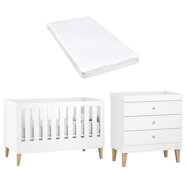 Venicci Saluzzo Cot Bed + Chest - Premium White-Nursery Sets-Venicci Premium Pocket Sprung Mattress- | Natural Baby Shower
