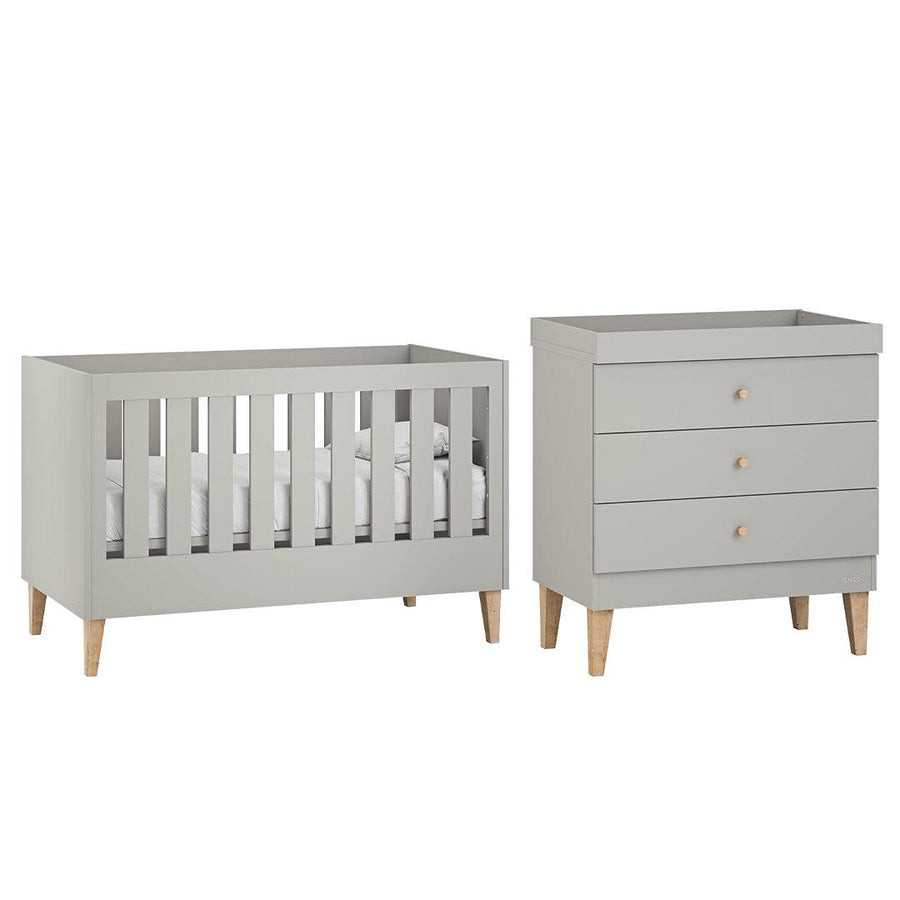 Venicci Saluzzo Cot Bed + Chest - Warm Grey-Nursery Sets-No Mattress- | Natural Baby Shower