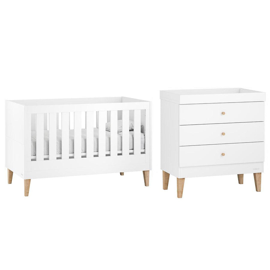 Venicci Saluzzo Cot Bed + Chest - Premium White-Nursery Sets-No Mattress- | Natural Baby Shower