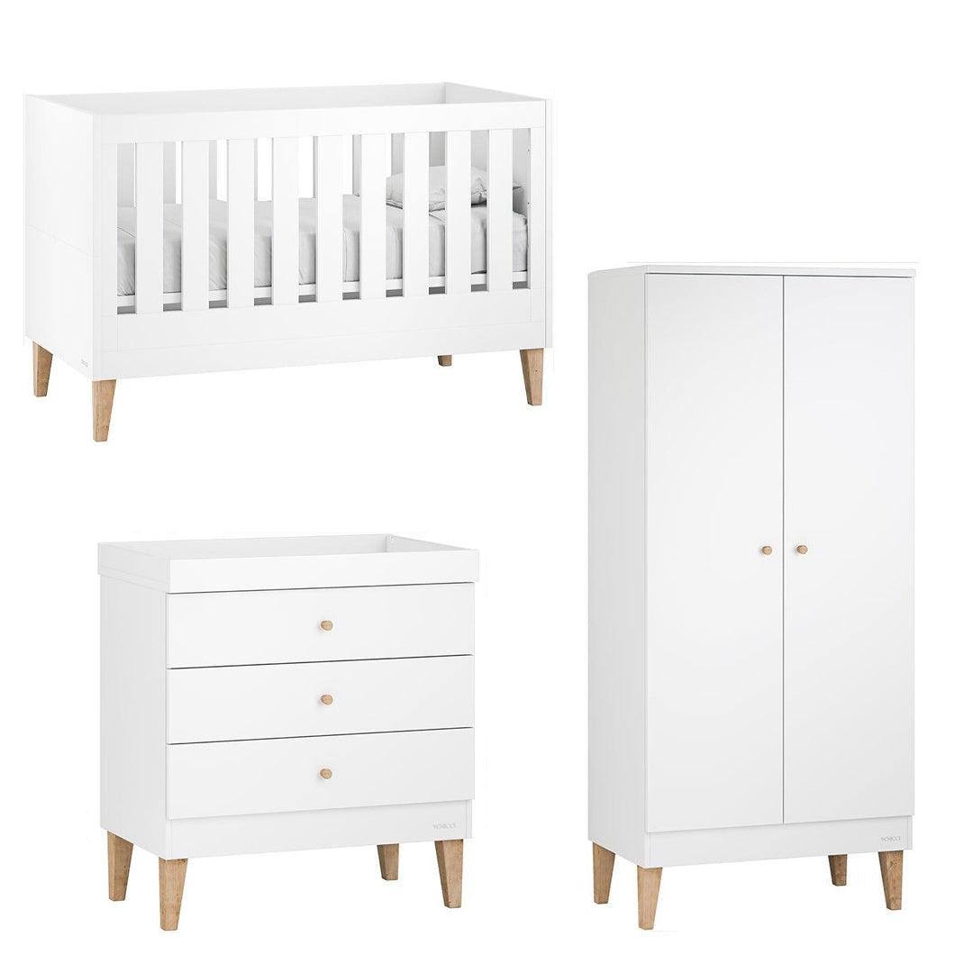 Venicci Saluzzo Cot Bed + Chest + Wardrobe - Premium White-Nursery Sets-No Mattress- | Natural Baby Shower