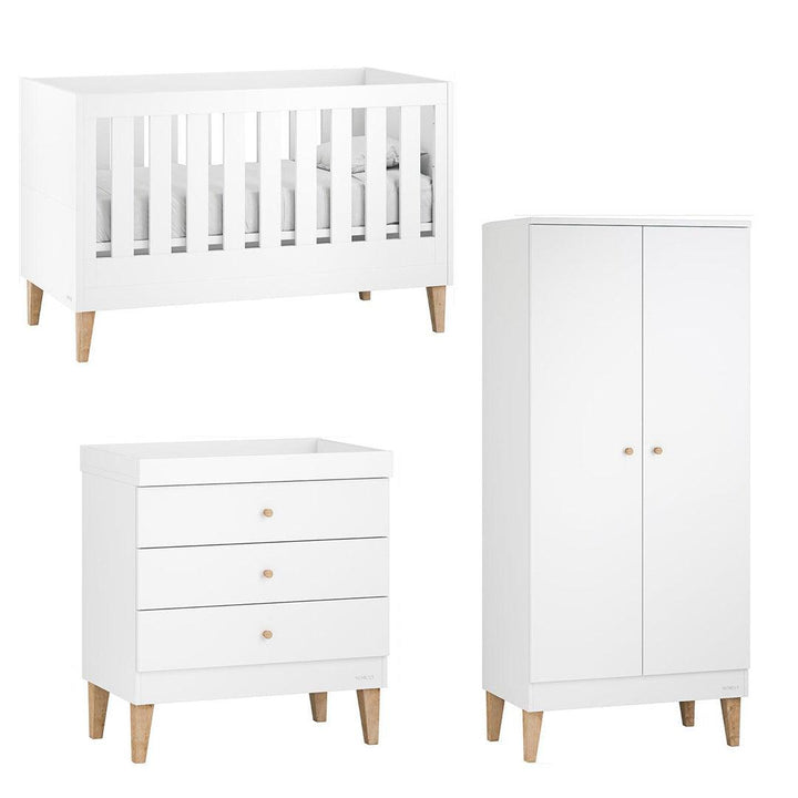 Venicci Saluzzo Cot Bed + Chest + Wardrobe - Premium White-Nursery Sets-No Mattress- | Natural Baby Shower