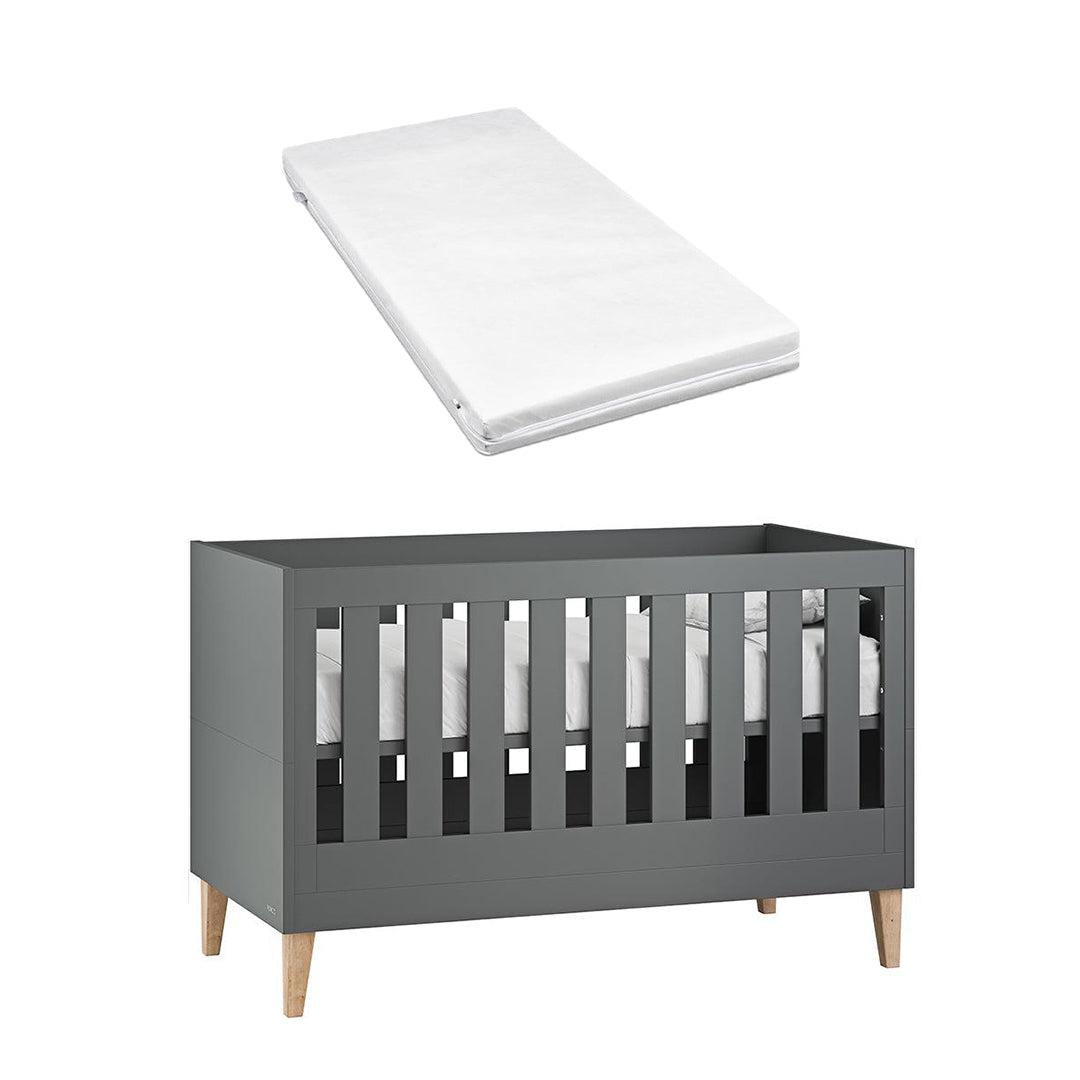 Venicci Saluzzo Cot Bed - Graphite-Cot Beds-Venicci Eco Fibre Mattress- | Natural Baby Shower